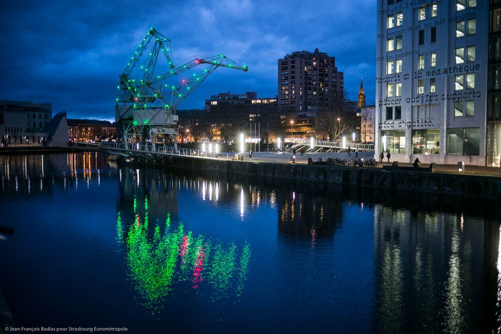 Strasbourg Presque'Ile Malraux de nuit. Photo © Jean-François Badias pour Strasbourg Eurométropole